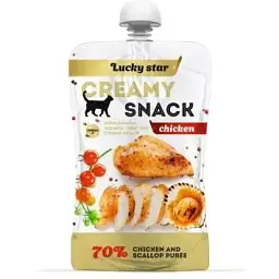 Ласощі для котів Lucky Star Лагідне пюре з м\'яса курки та тихоокеанських морських гребінців 85 г (4820281500275)