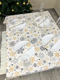 Водовідштовхувальна Скатертина новорічна з принтом Завірюха 150х150 см Бежевий - мініатюра 4