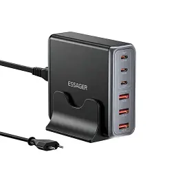 Зарядний пристрій Essager 3xUSB-C + 3xUSB-A 85W GaN black (EZC85W-SXB0G-Z) - мініатюра 2