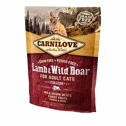 Сухий корм Carnilove Cat Lamb & WildBoar Sterilised 0.4 кг з ягнятком та м'ясом кабана для стерилізованих кішок