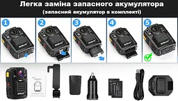 Нагрудна боді-камера Boblov HD66/D7 з дисплеєм 2.0 дюйма нічний запис датчик руху 2акумулятори 1950 мАгод - мініатюра 2