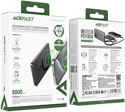 УМБ Acefast Magnetic Wireless 5000mAh 18W PD,QC 3.0, QI 7.5 Вт, ультра тонкий, M8 Black - мініатюра 5