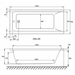 Ванна акрилова Volle Solo 170x70 1210.001770 Білий - мініатюра 2