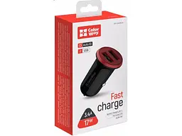Автомобільний зарядний пристрій ColorWay 2USB AUTO ID 3.4 A (17 W) Red/Black (CW-CHA026-BK) - мініатюра 4