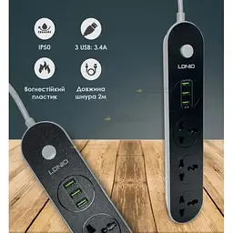 Мережевий фільтр LDNIO SC3301 подовжувач 1.6 м 3 розетки 3 USB сіро-чорний - мініатюра 7