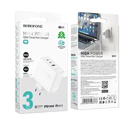 Адаптер живлення 3 порти (виходу) BOROFONE BN11 Imperial PD100W three-port (2C1A) білий - мініатюра 7
