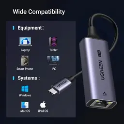 Перехідник USB-C to RJ45 Ethernet 2500Mbps Ugreen (25052) - мініатюра 5