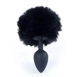 Анальна пробка з хвостом B-Series Jewellery Silicon PLUG Bunny Tail Black, 6,5х2,7 см, чорний