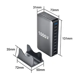 Мережева зарядна станція ILEPO 1000W на 2 USB+8 Type-C мультизарядний пристрій потужний блок живлення Black (19340) - мініатюра 9