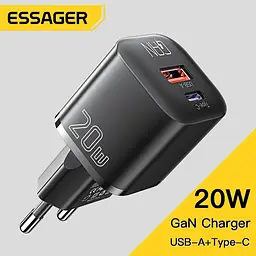 Зарядний пристрій Essager GaN mini Type C PD + USB QC3.0 20W - мініатюра 2