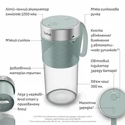 Блендер портативний Tefal Lightmix для смузі зелений (BL1C0430) - мініатюра 3