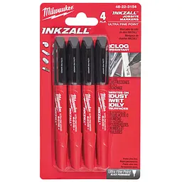 Набір маркерів для будмайданчика InkZAll MILWAUKEE, ультратонких, чорних, (4шт)