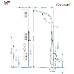 Душова панель Corsan Alto white A017MWH, Білий - мініатюра 2