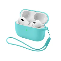 Силіконовий чохол для навушників Apple AirPods Pro 3, Silicone Case with straps, бірюзовий, захисний чохол з ремінцем, ультратонкий і легкий, повний захист, з підвіскою, м"який силікон, ArmorStandart (ARM88296)