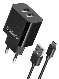 Зарядний пристрій 2xUSB 12W 2.1A UPC-21 +кабель microUSB, чорний Defender - мініатюра 5