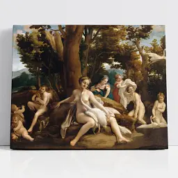 Інтер'єрна картина Леда і лебідь, Антоніо да Корреджо, Antonio da Correggio, Leda and the Swan, інтер'єрний декор, 48×60 см (id6968)