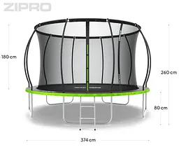 Батут із внутрішньою сіткою Zipro Jump Pro Premium 12 футів 374 см чорно-зелений (5907783039454) - мініатюра 6