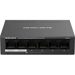 Комутатор Mercusys MS106LP, Black, LAN 10/100/1000Mb, 4 порти PoE+