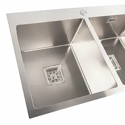 Кухонна мийка нержавійка Platinum Handmade HDB 78x48 на дві чаші (квадратний сифон,3.0/1.0), Нержавіюча сталь - мініатюра 5
