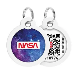 Адресник для собак і котів металевий Waudog Smart ID з QR паспортом малюнок NASA21 коло Д 30 мм