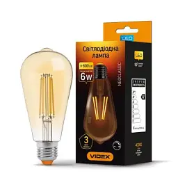 Лампочка Videx Filament ST64FAD 6W E27 2200K 220V (VL-ST64FAD-06272) - мініатюра 2