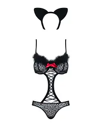 Еротичний костюм гепарду Obsessive Gepardina 3 pcs costume S/M, чорний, хутряне оздоблення, монокіні - мініатюра 5