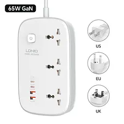 Подовжувач-мережевий фільтр LDNIO SC3416 65W (3 розетки 2 х Type-C +2 х USB) 2 м - мініатюра 2