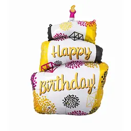Фольгована кулька фігура «Happy birthday Cake» 110 см наповнення повітрям або гелієм для тематичних вечірок Білий
