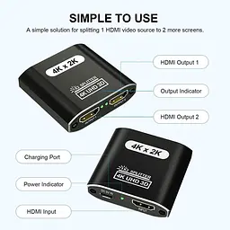 HDMI спліттер 1 вхід / 2 виходи з підтримкою 4K - мініатюра 2