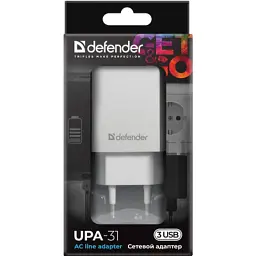 Зарядний пристрій Defender UPA-31 white, 3xUSB, 5V / 3.1A (83587) - миниатюра 5