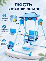 Дитяча складана гойдалка блакитна з козирком, світловими та звуковими ефектами (49676007) - мініатюра 6