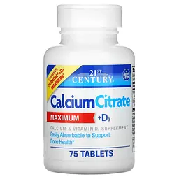 Кальцій цитрат та вітамін D3 Calcium Citrate + D3 Maximum, 75 таблеток 21st Century vit0004567