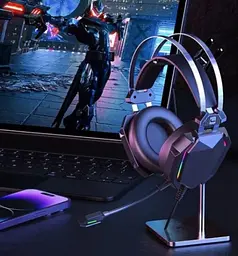Ігрові накладні навушники XO-GE-07 Static RGB Long mic USB+Dual 3.5mm, 2.2м, Чорний - мініатюра 6