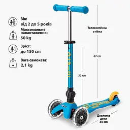 Самокат Micro Mini Deluxe Foldable LED Блакитний океан (MMD200) - мініатюра 7