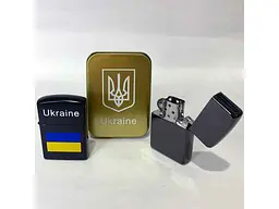 Запальничка SUNOPT бензинова в подарунковій коробці Прапор України HL-329А Чорна