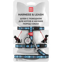 Шлея з повідцем для котів Waudog Nylon Етно синій з QR паспортом XS 25-40х20-30х1/122 см синій (5480)