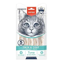 Функціональні ласощі для котів Wanpy Creamy Lickable Treat Skin&Coat шкіра і шерсть, 5 по 14г