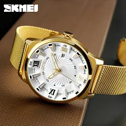 Годинник чоловічий наручний Skmei 9166 Gold white оригінал - мініатюра 2