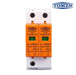 Пристрій захисту від імпульсних перенапруг DC TOMZN TZG40-PV 2P 20–40kA 600V обмежувач перенапруги 2х полюсний (19636)