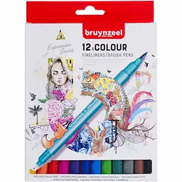 Набір лінерів-пензлів Bruynzeel BRUSHPEN двосторонні 12 кол.