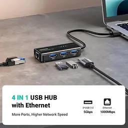 Мережевий адаптер / хаб Ugreen USB 3.0 - 3хUSB 3.0 + RJ45 Ethernet 1000Mbps (20265) - мініатюра 3