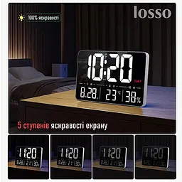 Годинник електронний настінний та настільний LOSSO GRAND WC-600 Будильник з пультом White (18967) - мініатюра 5