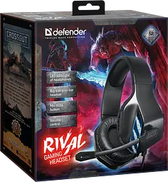 Ігрові навушники Defender Rival 2.2м з мікрофоном та підсвічуванням (Чорний) - мініатюра 6