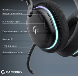 Ігрові бездротові навушники GamePro HSW-250 7.1 Bragi Asgard RGB Tri-Mod Black - мініатюра 9