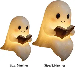 Світний привид Lscsdf Glowspirit Ghost, милий привид, що читає книгу, світний привид, зі смоли, що зігріває більше - мініатюра 2