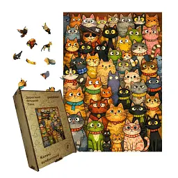 Дерев'яний фігурний пазл puzzlean Котячі особистості, А3, Картонна коробка 200 елементів