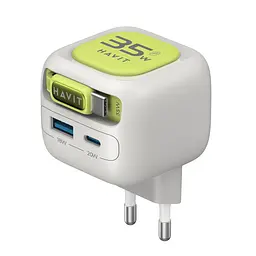 Зарядний пристрій HAVIT UC251 GaN 35W USB-A+USB-C +Кабель USB-C Gray/Green HAVIT (29276-000)