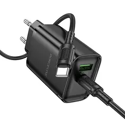 Мережевий зарядний пристрій з кабелем Borofone BA87A Flare star PD65W+QC3. 0 charger set(C to C) чорний