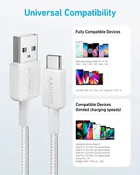 Кабель Anker 322 USB-A to USB-C - 0.9m Nylon White (6908155) - мініатюра 2