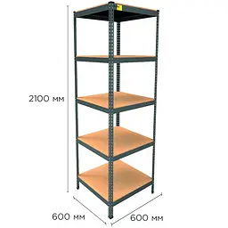 Металевий стелаж Emby Light Series (розмір 2100х600x600мм) 5 полиць ДСП до 100кг Чорний - мініатюра 2